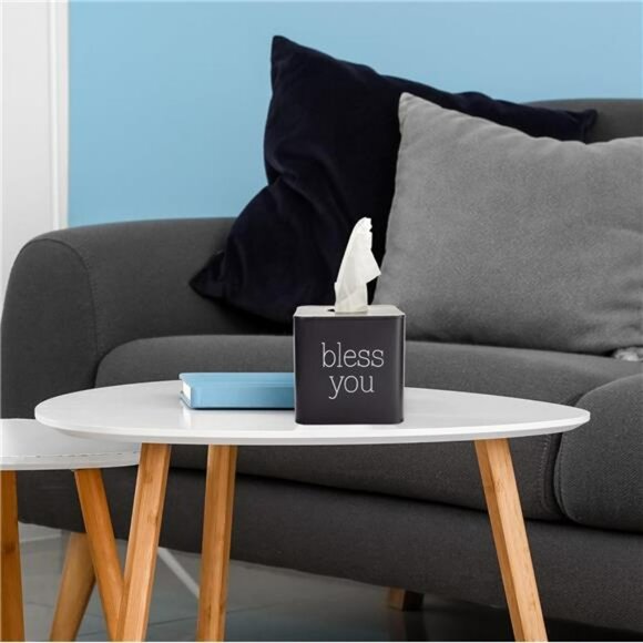 Black metal square tissue box cover cube tissue holder for bathroom bedroom offi - Picture 5 of 8